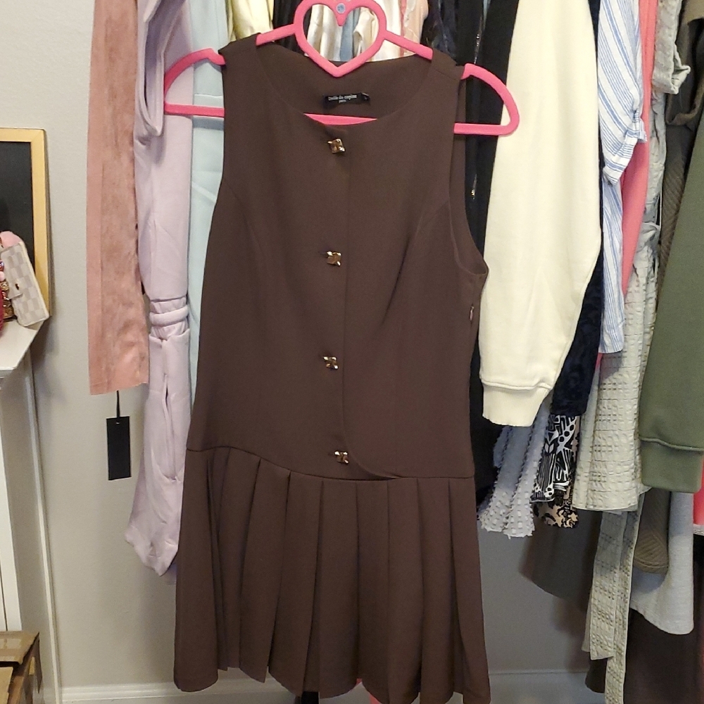 🆕️ Drôle de Copine Paris Brown Dress with Gold Accent